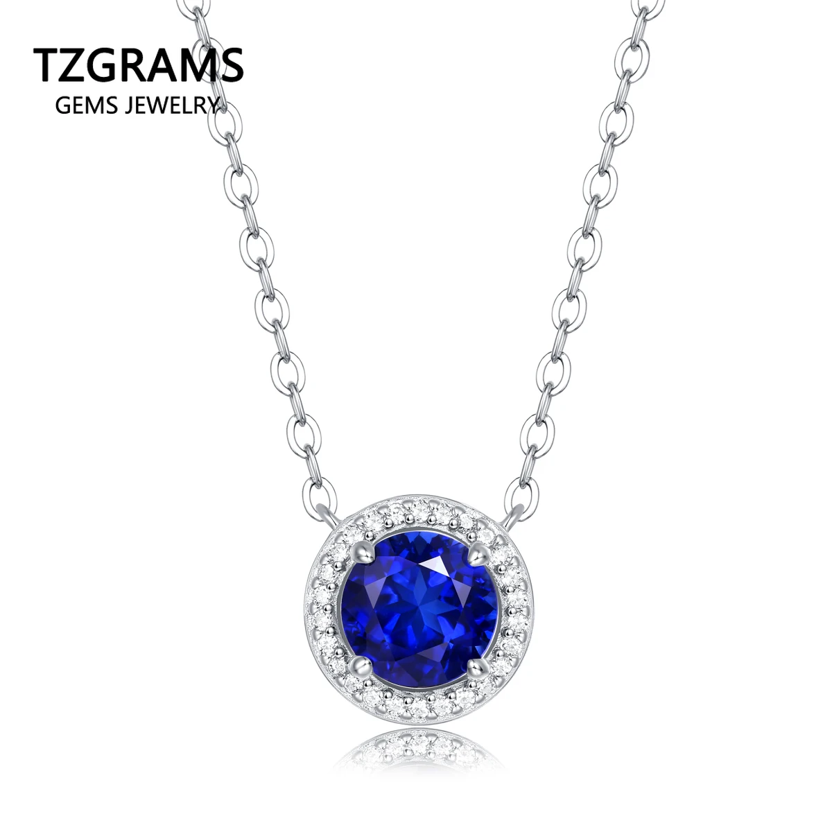 

Wholesale Cheap Sterling Silver 925 1 Carat Round Sapphire Gemstone Pendant Necklace Party And Daily Wearing For Women Necklace