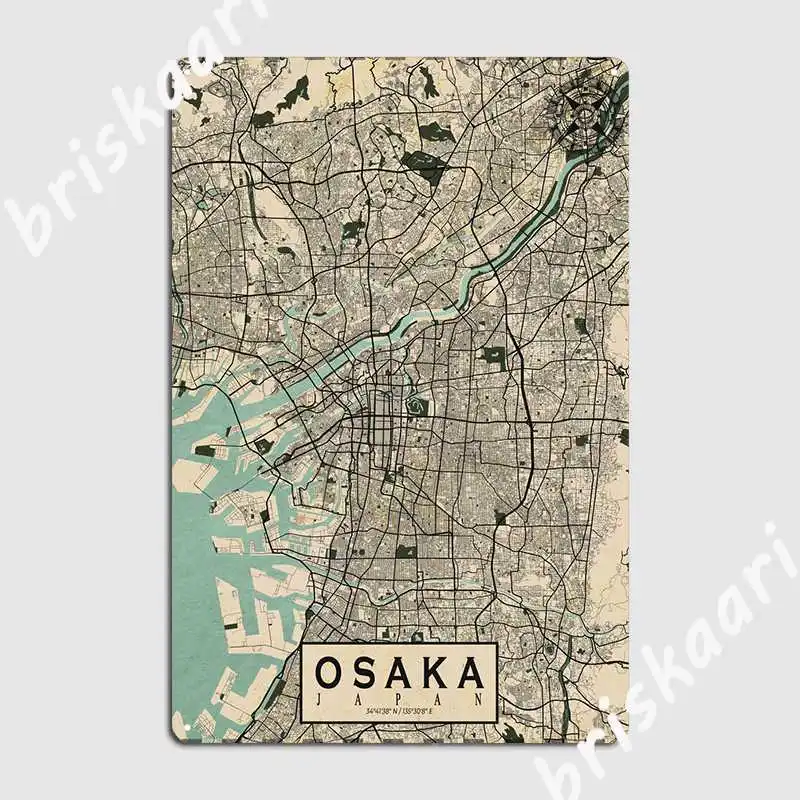 

Карта города Осака, винтажная металлическая вывеска, настенная роспись, паб, гараж, индивидуальный стиль, жестяные пластинки Sign, плакаты