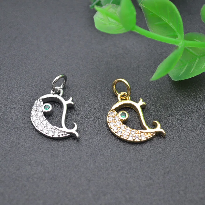 

10pc Gold Silver Color Plated CZ Paved Small Size Whale Bird Butterfly Bat Cute Animal Metal Charms for Bracelet Earrings Making