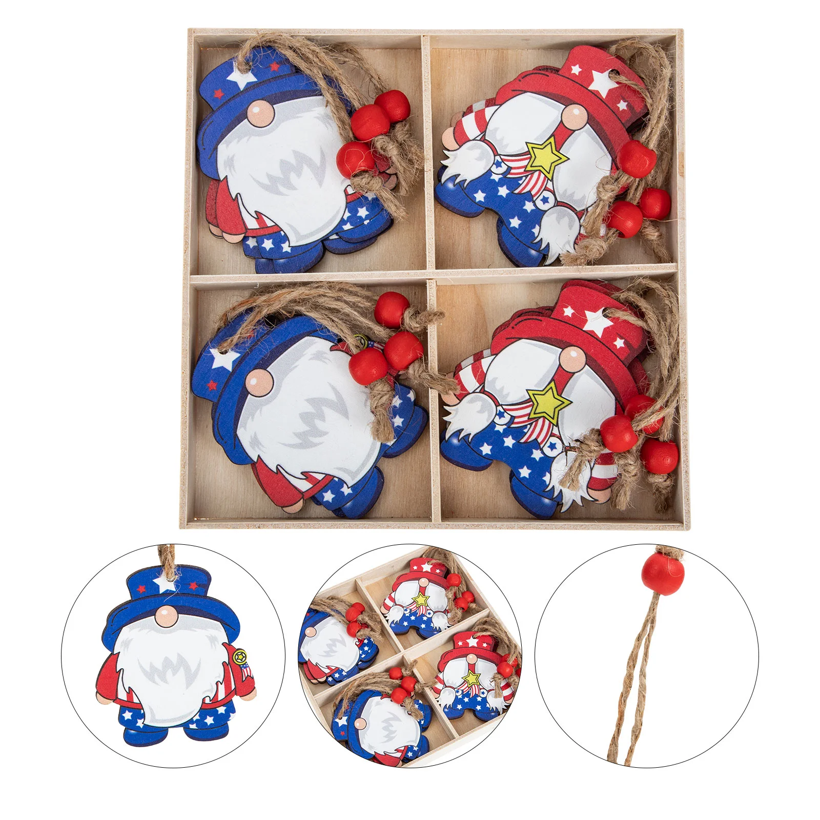 

12Pcs July 4th Party Hanging Decorations Wood Gnome Pendants Festival Decors