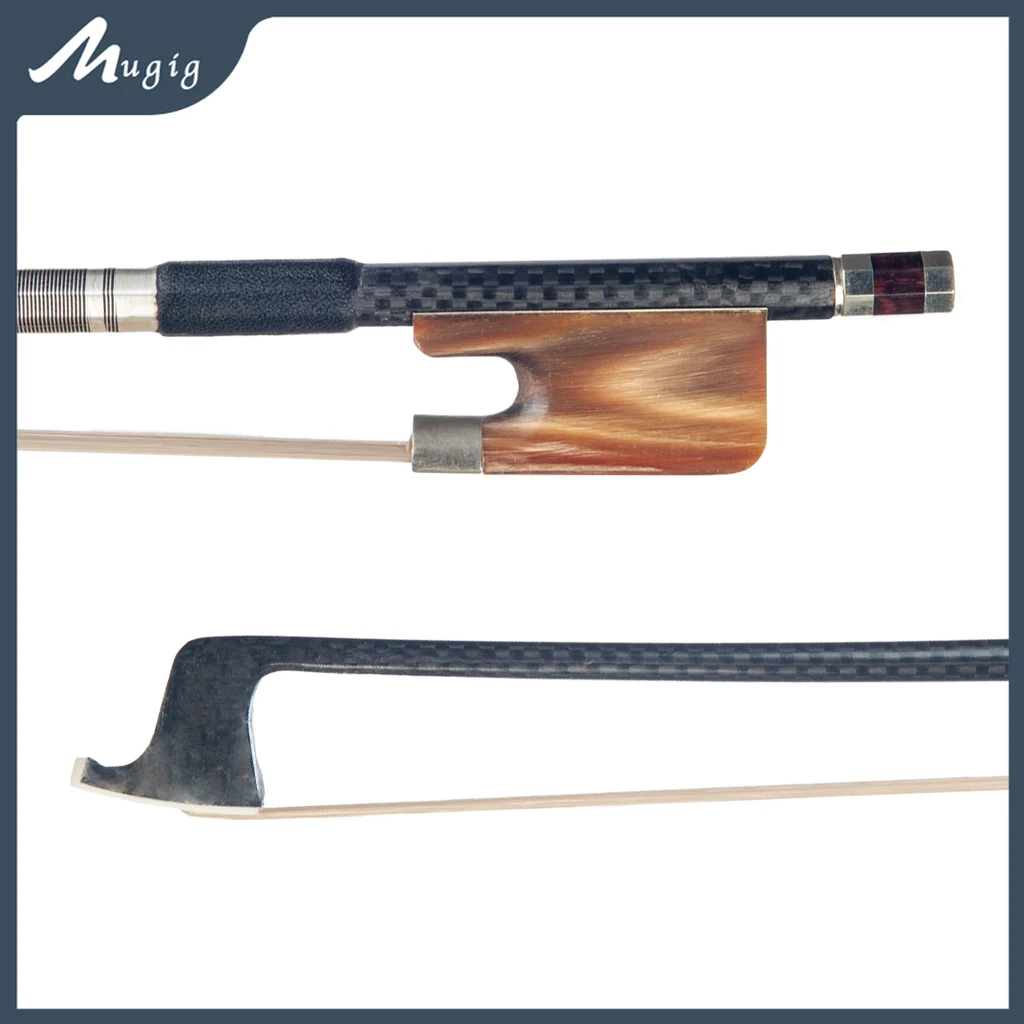 Mugig 16'' Carbon Fiber Viola Bow Grid Carbon Fiber Stick Horsehair W/ Ox Horn Frog Fast Response
