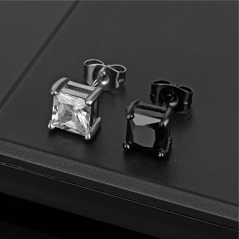 Crystal Stainless Steel Square Stud Earrings Mini Lovely Ear Studs For Women Men Party Jewelry Punk Shiny Earrings Gifts