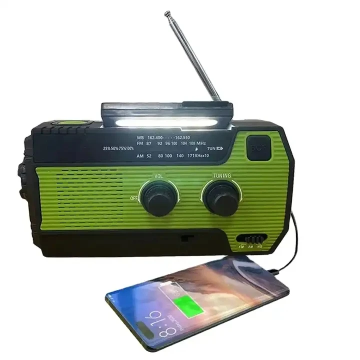

Emergency Radio Hand Crank Solar USB Phone Charging Power Bank FM AM WB NOAA Weather Radio Emergency SOS Alarm LED Flashlight