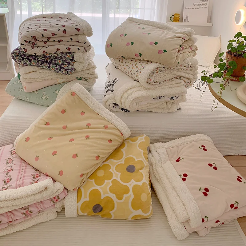 

Fluffy Fleece Blanket Winter Sofa Throw Thicken Thermal Blanket Vintage Home Textile Warm Leisure Nap Bed Blanket