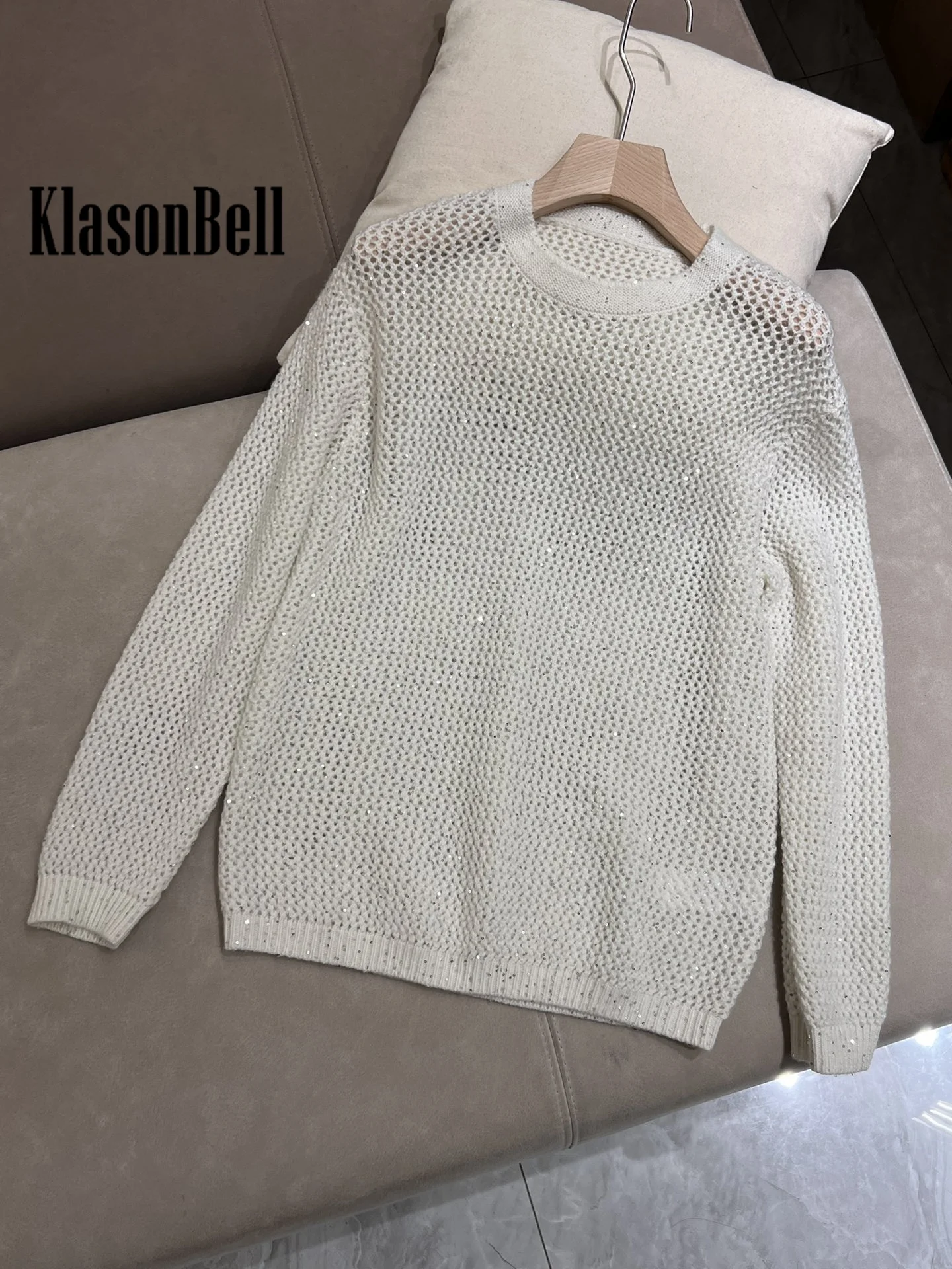 11 25 KlasonBell модный кашемировый шерстяной трикотаж с блестками топ вырезами