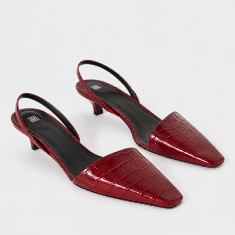 

2022 Autumn Crocodile Grain Leather Mules Women Retro Stiletto Pointed Toe Toe Sandals Fashion Comfortable Party Shoes All-match
