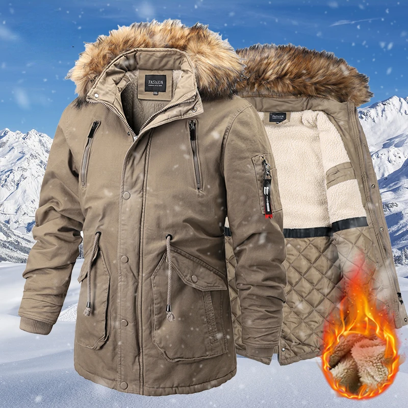 2022 New Thicken Men's Winter Parkas Coat Hooded Fur Collar Men Casual Warm Jacket Detachable Hat Fleece Male Outerwear Overcoat