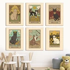 Абстрактная Картина на холсте в стиле ретро с кошками и Таро, Забавный Милый Постер в виде короля и кошки, настенные картины с принтом, украшение для детской комнаты в скандинавском стиле