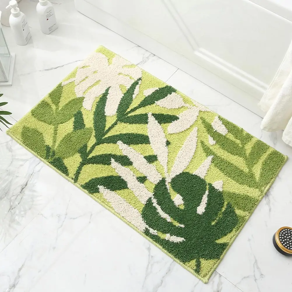 NEW Green Leaves Bath Mats Non-slip Absorbent Machine Washable Floor Mat Bedroom Carpet Rugs 50x80cm