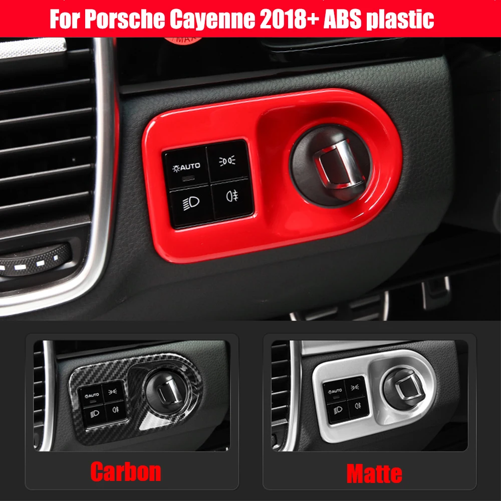 

For Porsche Cayenne 2018 - 2022 ABS Carbon/red Car Headlamps Adjustment Switch panel frame decor Cover Trim Accessories