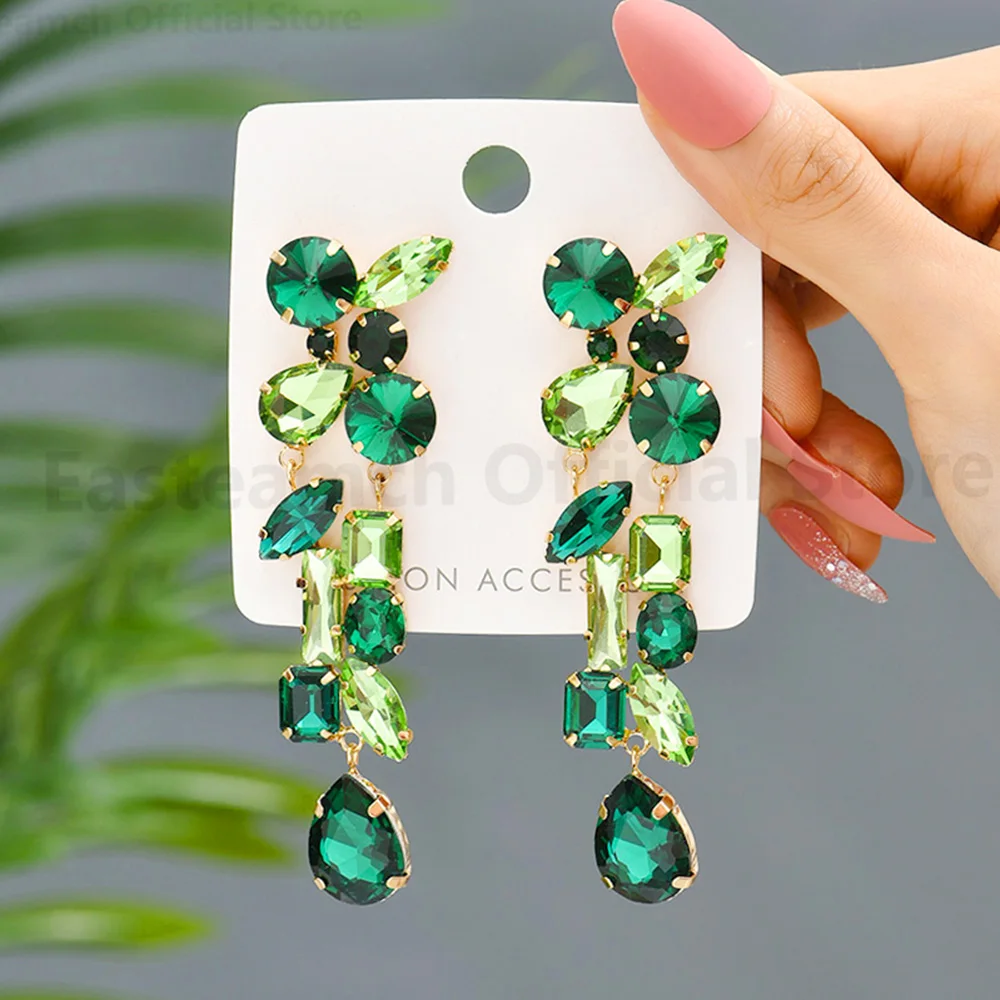 

Long Drop Earrings For Women Trend Boho Luxury Design Vintage Geometric Sparkly Crystal Glass Female Charm Party Pendant Jewelry