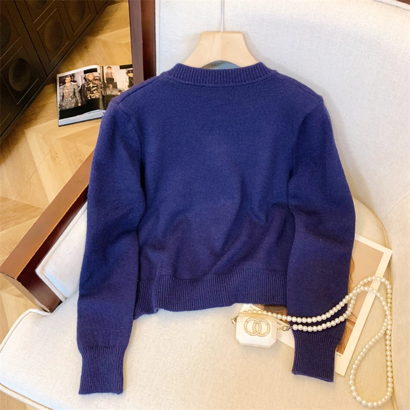 Элегантный осенне-зимний вязаный кардиган с блестками и круглым вырезом Женский