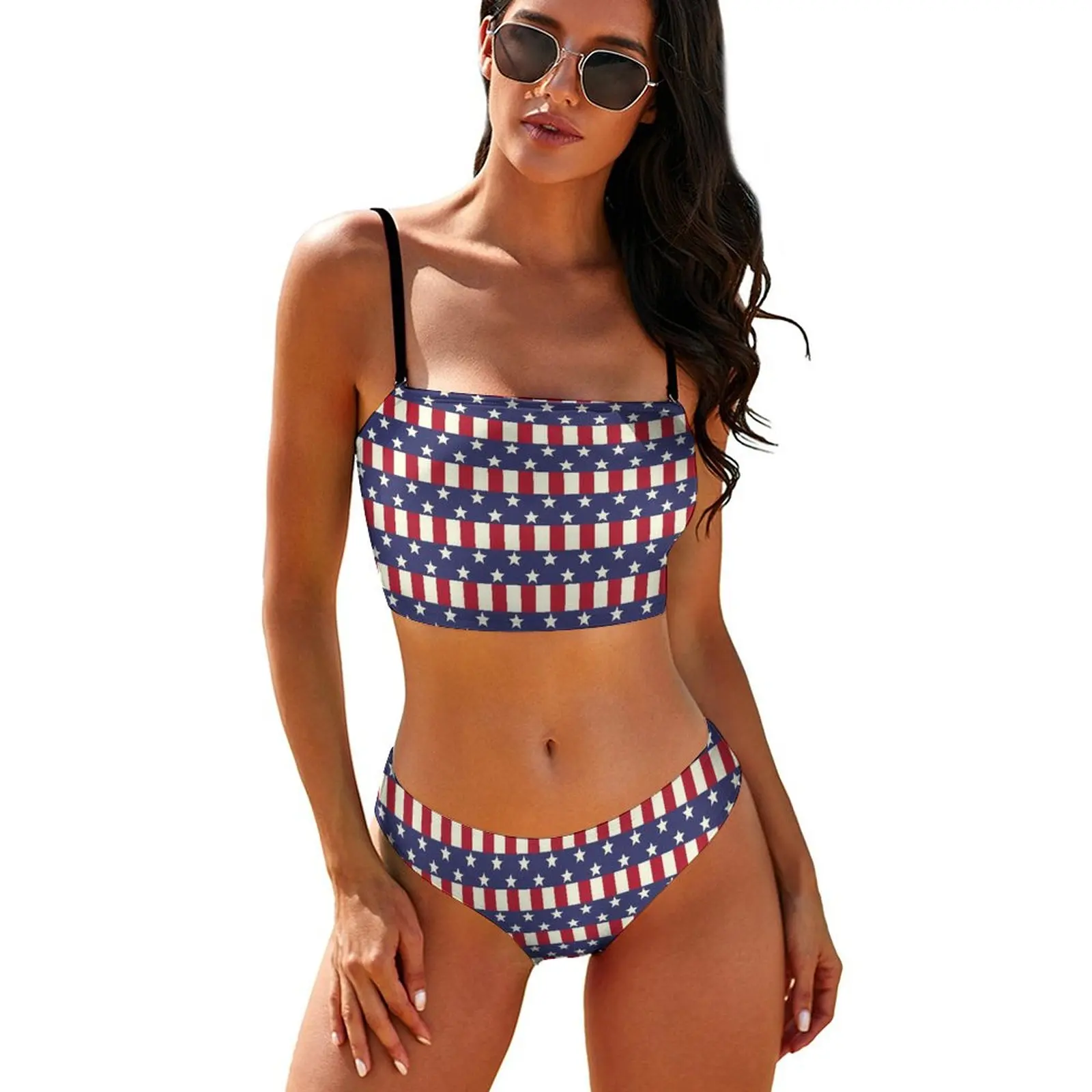 

Patriotic USA Flag Bikini Swimsuit Stars and Stripes Swimwear Sexy Push Up High Leg Bikini Set Surfing Sweet Biquinis