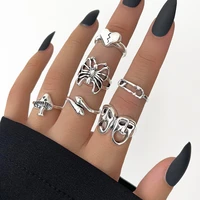 6pcs fashion personality butterfly snake butterfly mushroom rings for women knuckle ring set