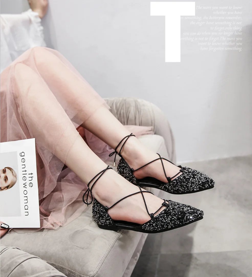 Koovan Women's Sandals Female 2022 Summer New Strap Fairy Shoes Retro Sequins Pointy Women's Shoe Leisure Sandals For Girls