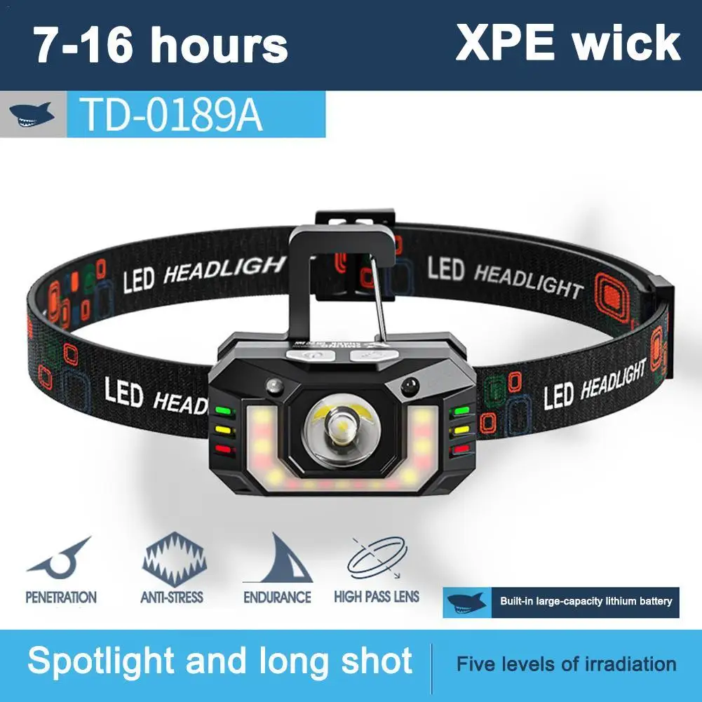 Индукционный налобный фонарь COB светодиодный сенсорный фонарик со встроенным