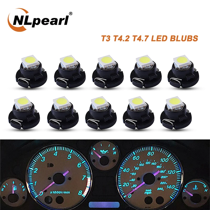 

NLpearl 10x Signal Lamp T3 T4.2 T4.7 Led Bulbs 12V 1 SMD 2835 5050 Chips Car Dashboard instrument Light Auto Interior Side Light