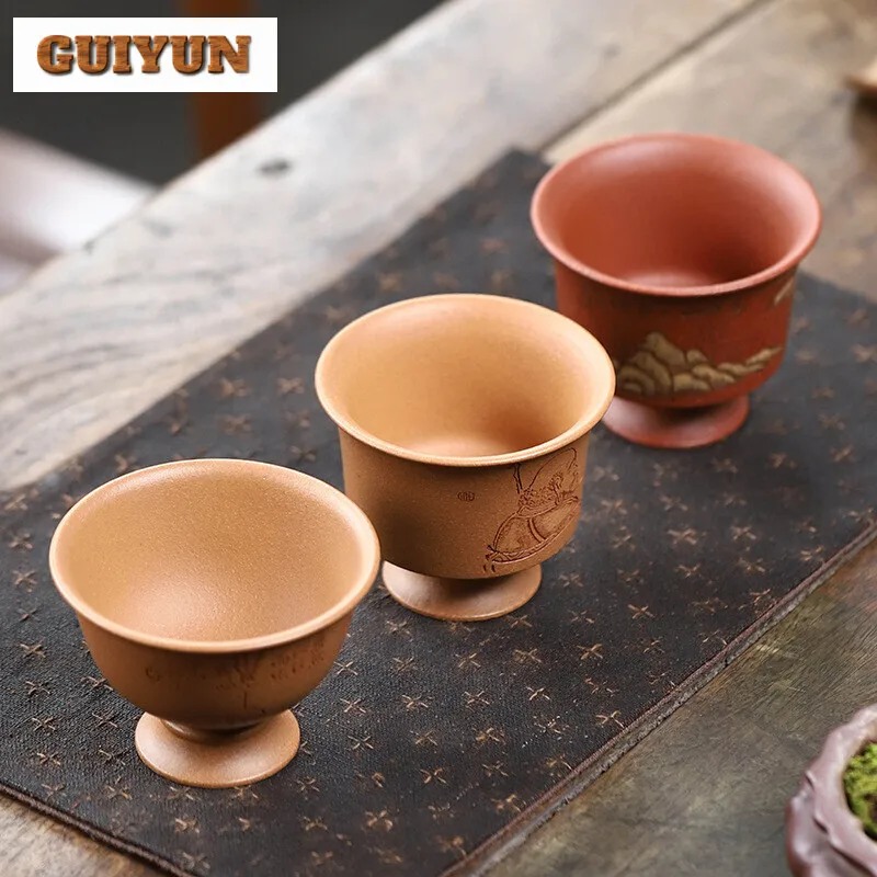 1 шт. китайская чайная чашка Yixing с фиолетовым песком ручная работа высокая ступня