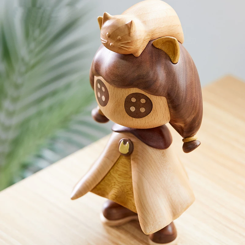 

Wooden Magician and Cat Ornaments Handmade Doll Creative Collections Model Kids Birthday Gifts Home Living Room Decor Crafts New