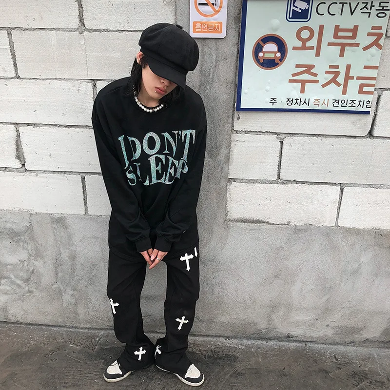 Streetwear Vintage Jeans Men's Jeans Summer Fashion Loose Cross Jeans Men's Mid-Waist Denim Bell-Bottom Pants Trousers