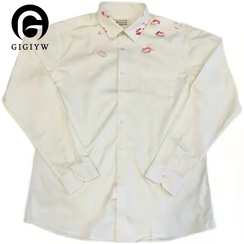 

GIGIYW New Personalized Lip Print Shirt, Niche Design, High Street Men And Women, Long Sleeve, High Version