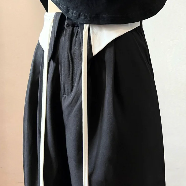

Harajuku Black Lace Up Suit Pants for Women Spring New High Waist Trousers Japanese Street Casual Straight Wide Leg Pants