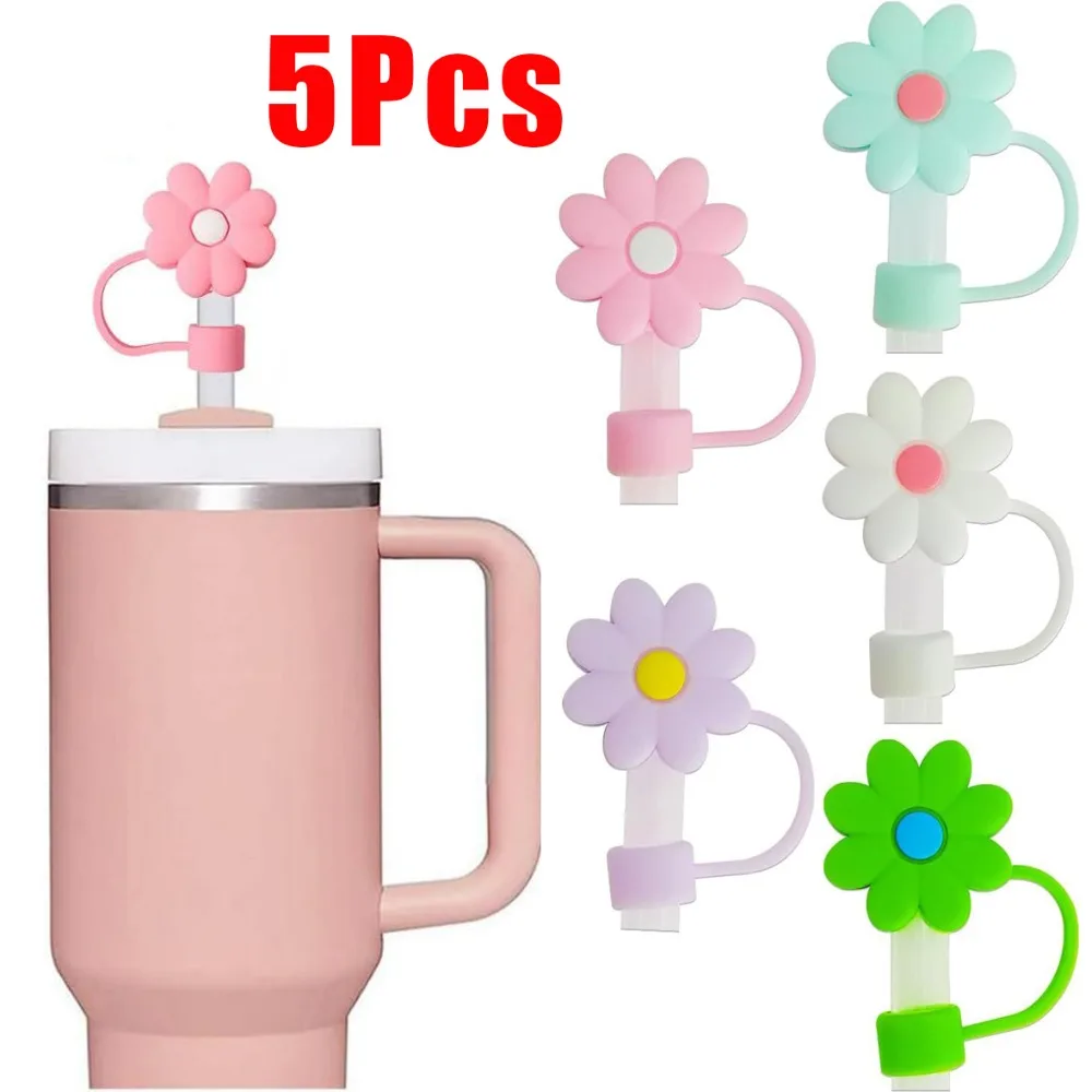 

5/1pcs Silicone Straws Covers Cap Cute Flower DustProof Drinking Straws Cap Plugs Reusable Straw Tip Lids for Tumblers Cup