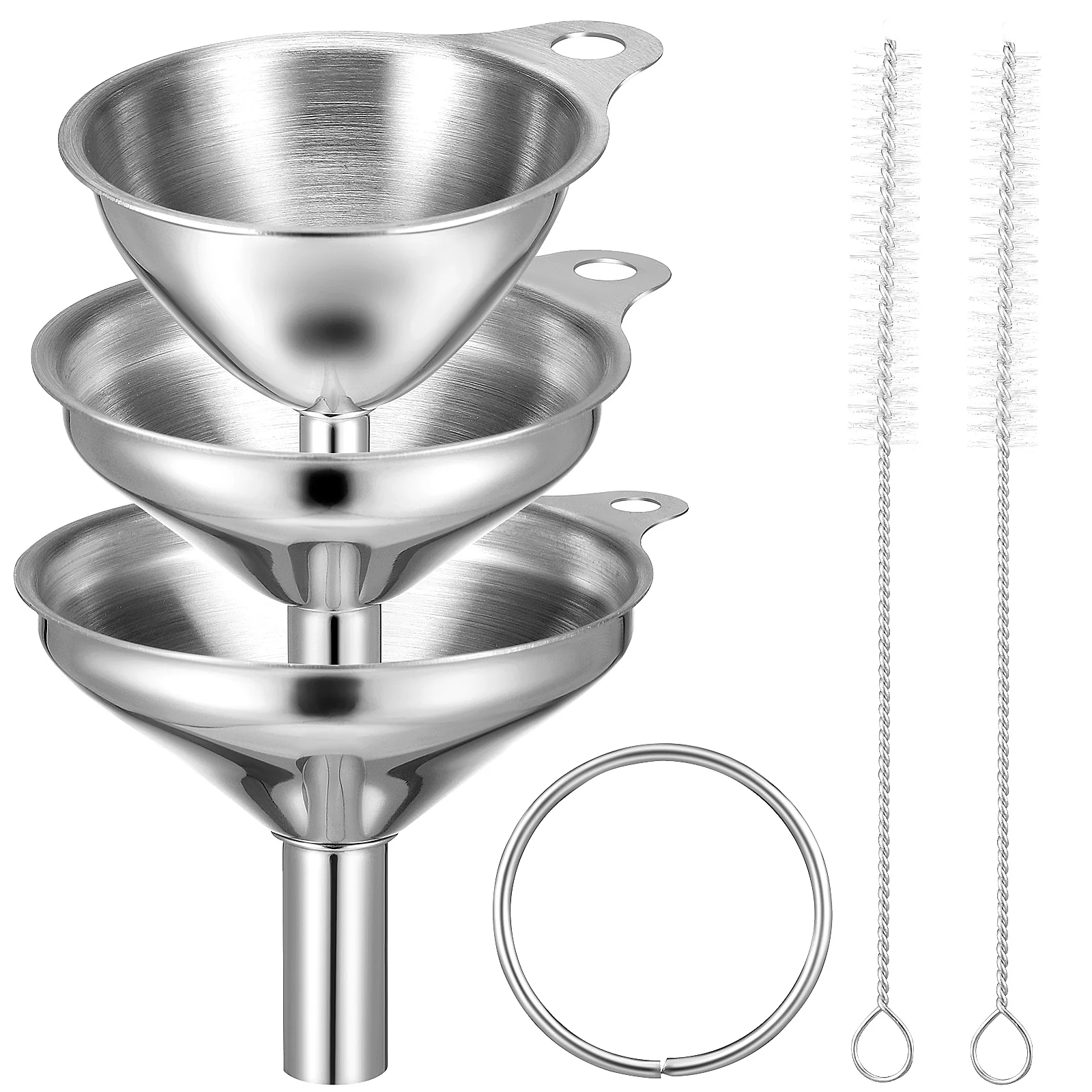 

1 Set Metal Funnels Kitchen Funnels Cooking Funnels Oil Funnels with Cleaning Brush