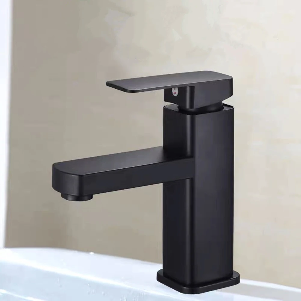 

Black Faucet Stainless Steel Waterfall Faucet Mixed Faucet Countertop Hot & Cold Mixed Water Bathroom Faucet Square Single Hole