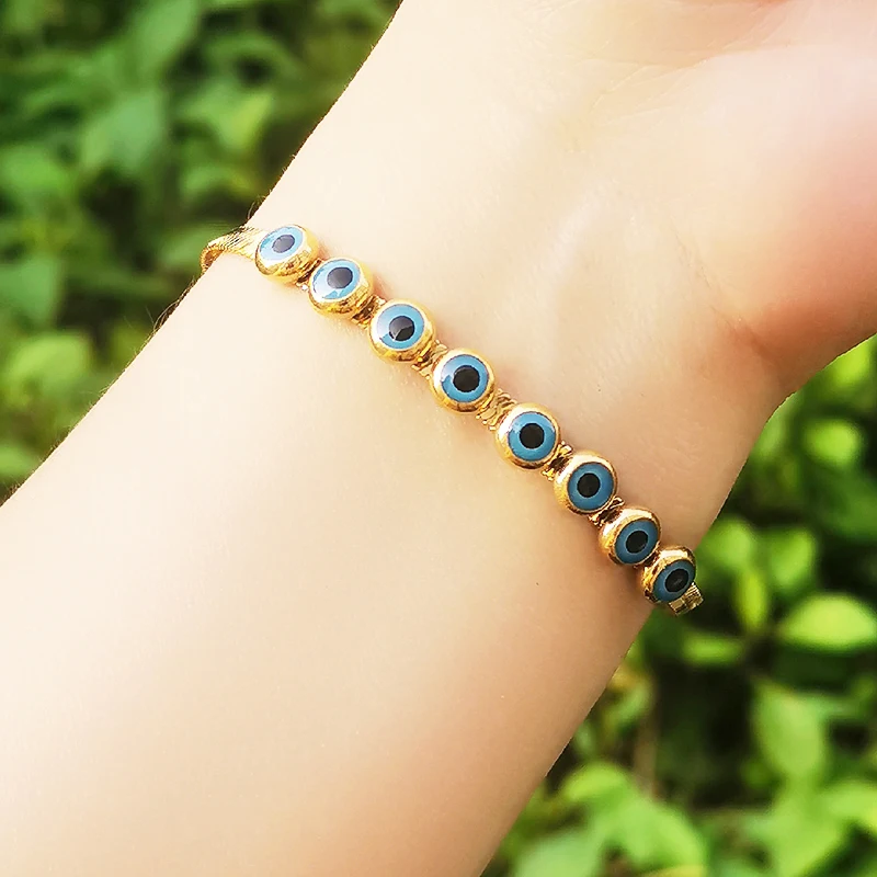 

LEEKER Stainless Steel Bracelet for Women Gold Silver Color Blue evil eye Bracelets beach jewelry accessoire plage femme 213 LK2