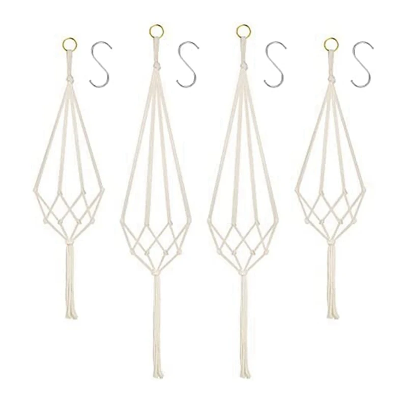 

4 Piece Hanging Planters Baskets With 4 Hanging Hooks Cotton Rope Macrame Plant Hanger 80CM & 100CM
