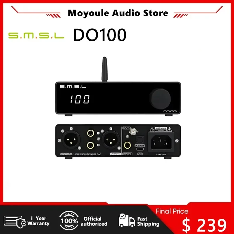 SMSL DO100 HiRes Audio ЦАП ES9038Q2Mx2 Bluetooth 5.1 DSD512 32 бит 768 кГц OPA1612 сбалансированный XLR выход