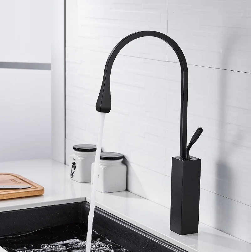 

Kitchen Faucets Brass Deck Mounted Sink Cold and Hot Water Mixer Taps Single Hole Handle Crane For Kitchen Matte Black