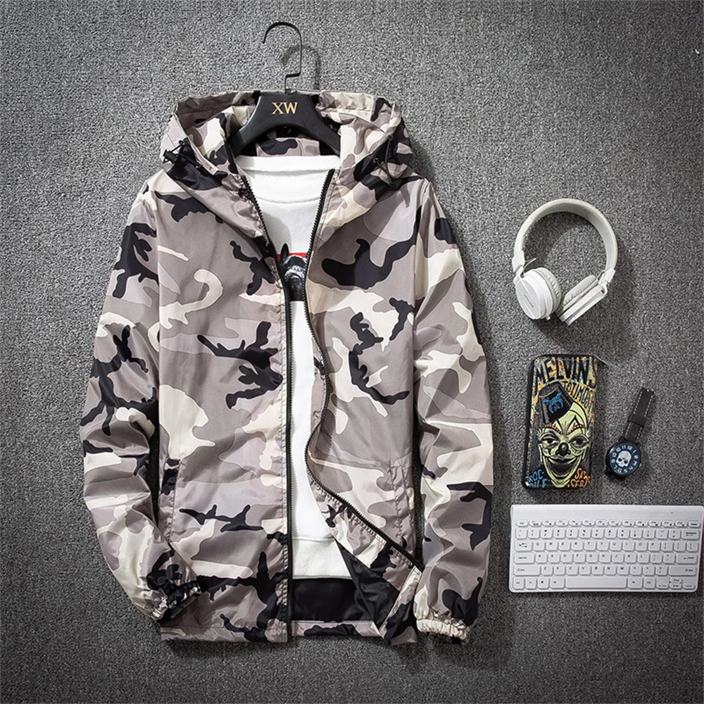 

Camouflage Bomber Double Sided Jackets Printed Fashion Outdoor Male Thin Coats Zip Cardigan Spring Autumn Men Hoodies Sweatshirt