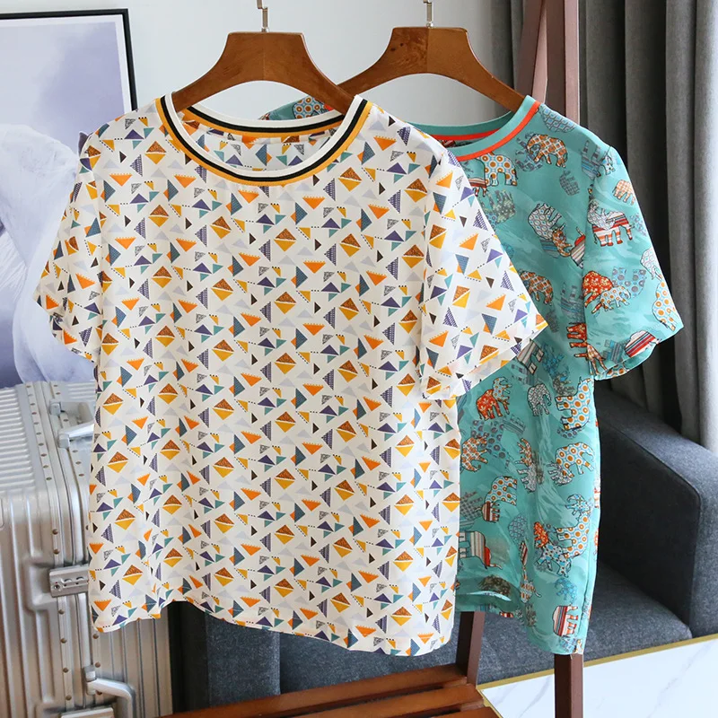 Женская шифоновая футболка в полоску с коротким рукавом и круглым вырезом -