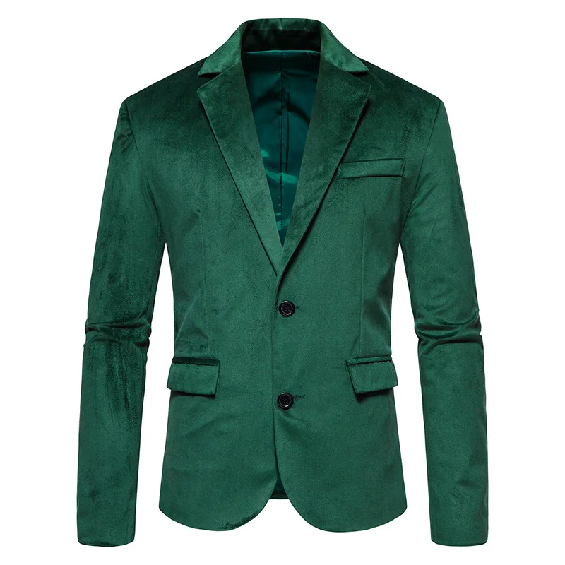 Mens Green Velvet Blazer Notched Lapel Velour Suit Jacket Two Button Tuxedo Jackets Men Wedding Prom Party Dinner Costume Homme