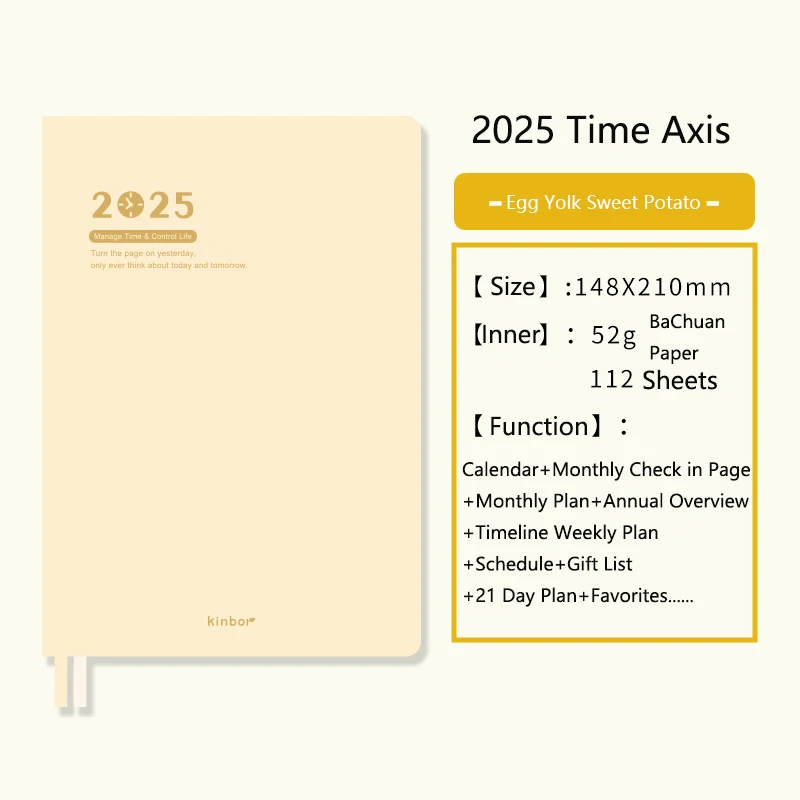 Kinbor 2025 Планировщик времени cuadernos A5 Книга расписания из искусственной кожи с календарем Повестка дня Дневник Ежемесячно Еженедельный Plan Todo Список Подарки (art.: 3920c8f8ee134) - 3920c8f8ee134