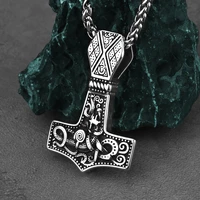 stainless steel viking thor mjolnir necklace mens fashion street hip hop biker amulet pendant necklace charm jewelry wholesale