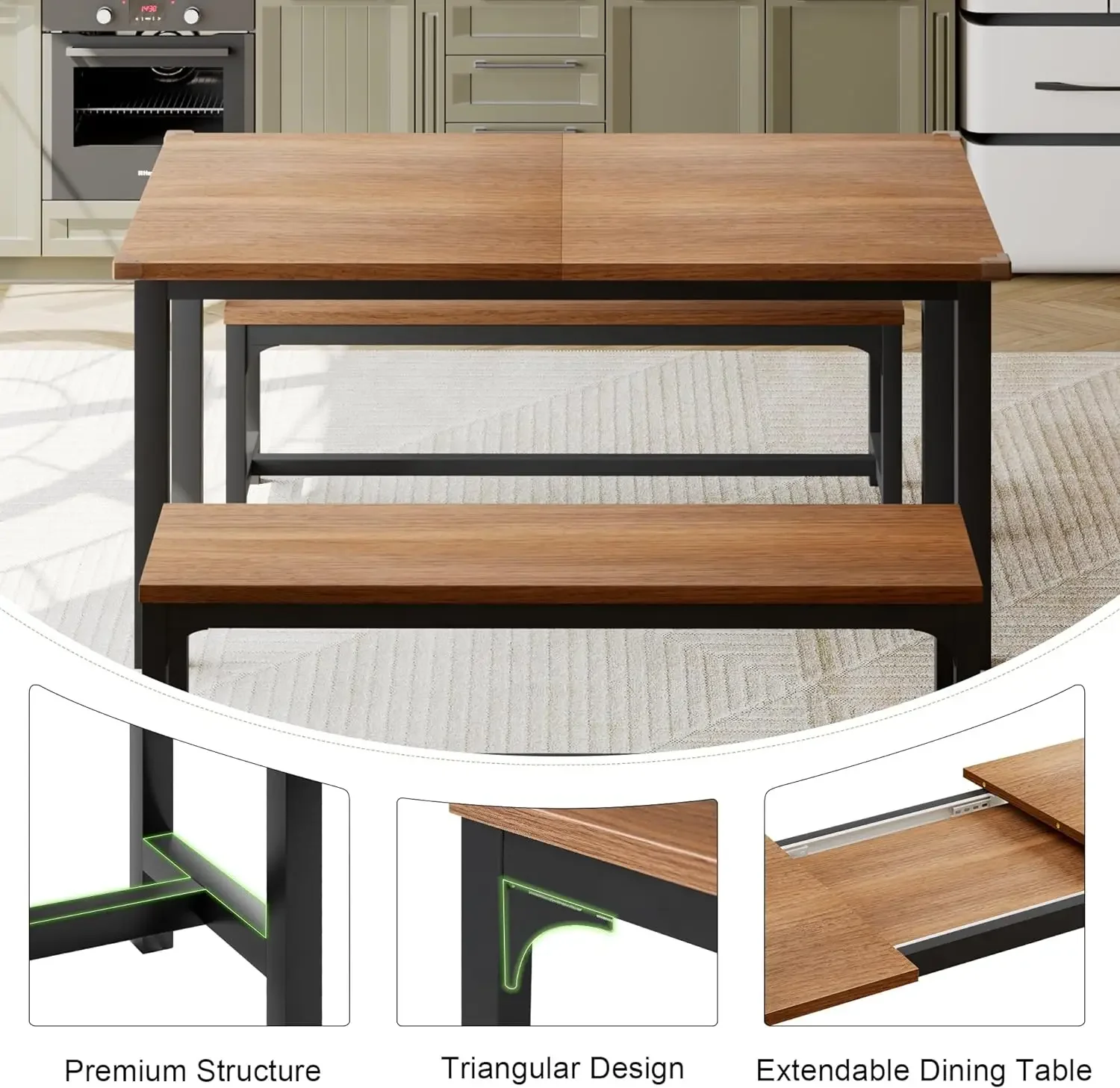 Набор из 63 обеденных столов для 4-6 дюймов выдвижной обеденный стол с 2 скамейками 3