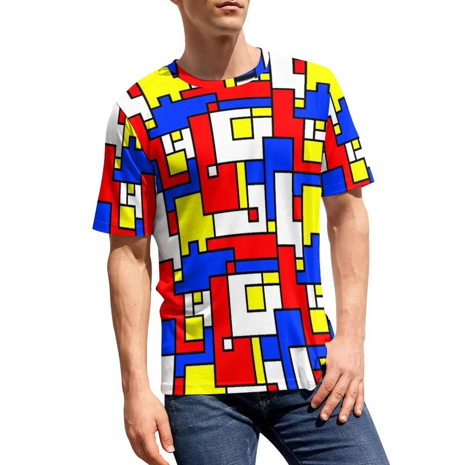

De Stijl T Shirt Modern Block Design Couple Hippie T Shirts Premium Graphic Tees Short Sleeve EMO Oversize Clothes Birthday Gift