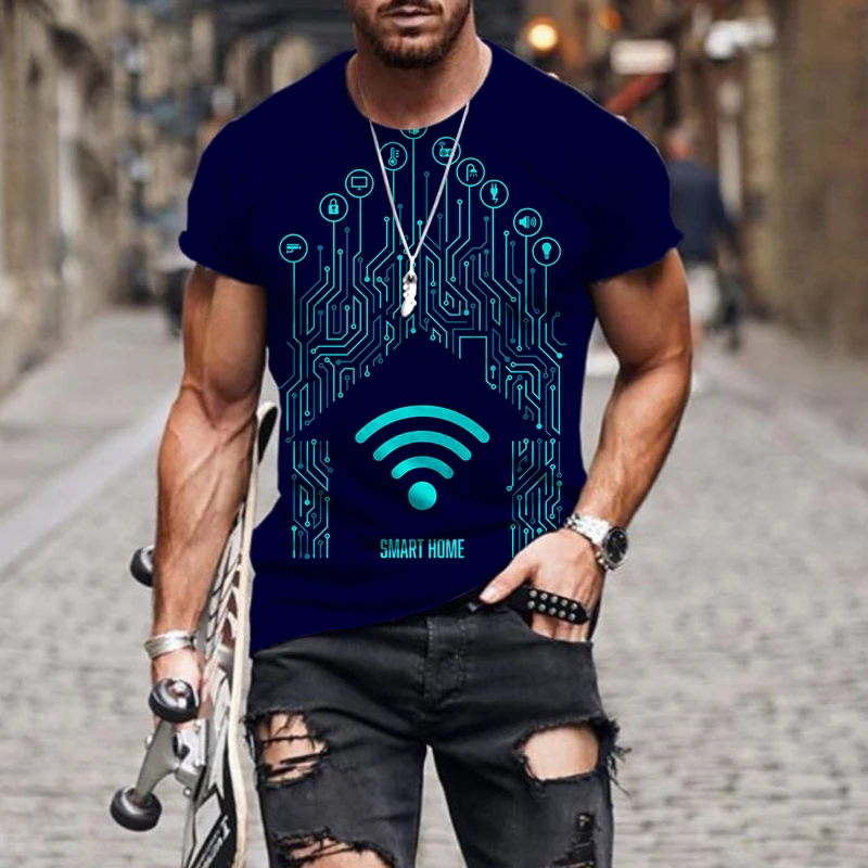 

2022 New AI technology illustration Men's Creative Men's T-shirt Short Sleeve 3D Top Oversized Breathable Punk T-shirt