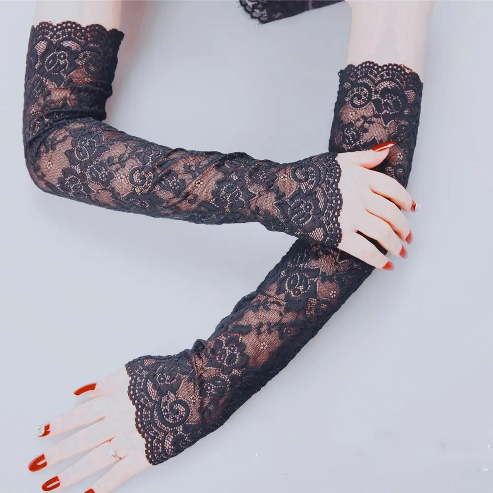 

Long Simple Sunscreen Summer Driving Fingerless Sexy Glove Solid Color Lace Arm Sleeve Arm Warmers