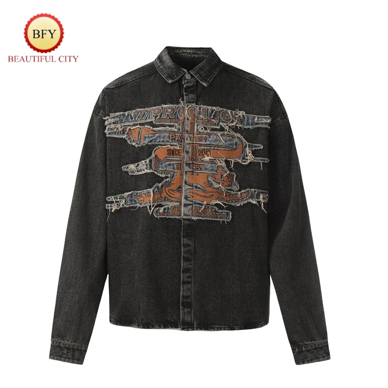 Тяжеловесная Мужская и Женская ковбойская куртка 24SS с вышивкой сломанными