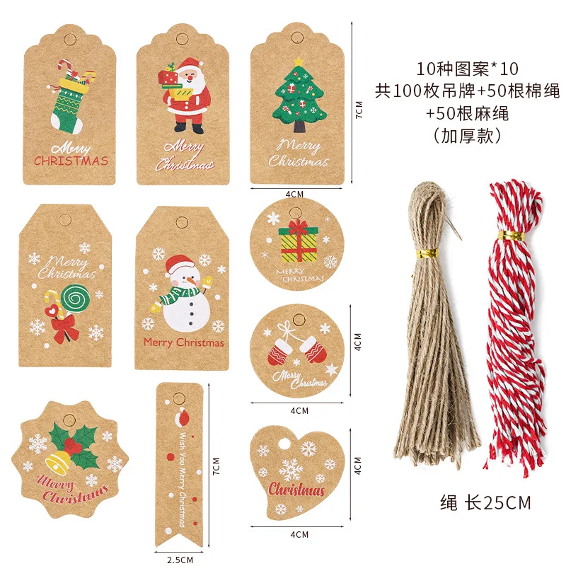 

100pcs thick DIY Merry Christmas Thank you Kraft paper Xmas Tree Hang tags New Year party Gift Decorate family cards