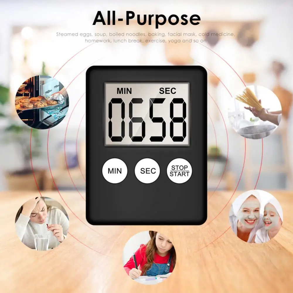 

Cooking Timer LCD Digital Screen Kitchen Clock Square Cooking Countdown Alarm Magnet Temporizador Kitchen Gadgets Accessories