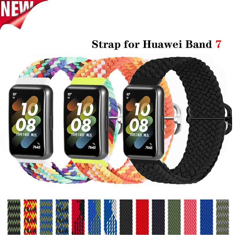 Braided Solo Loop For Huawei Watch Band 7 Strap Adjustable Elastic Sports Wristband Nylon Replacement Huawei Band 7 Bracelet