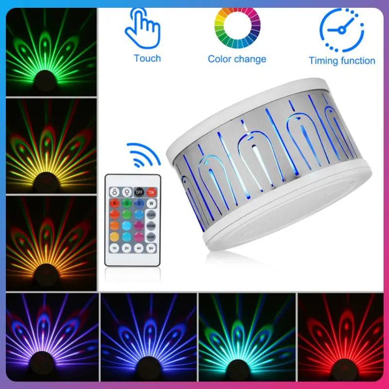 

Colorful Led Wall Light Bedside Wall Lamp Usb Powered Touch Projection Lamp Hotel Bedroom Decoration Peacock Projection Lamp New