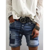 the new summer womens straight stick fabric button slim jean shorts baggy wide leg jeans and shorts wash blue