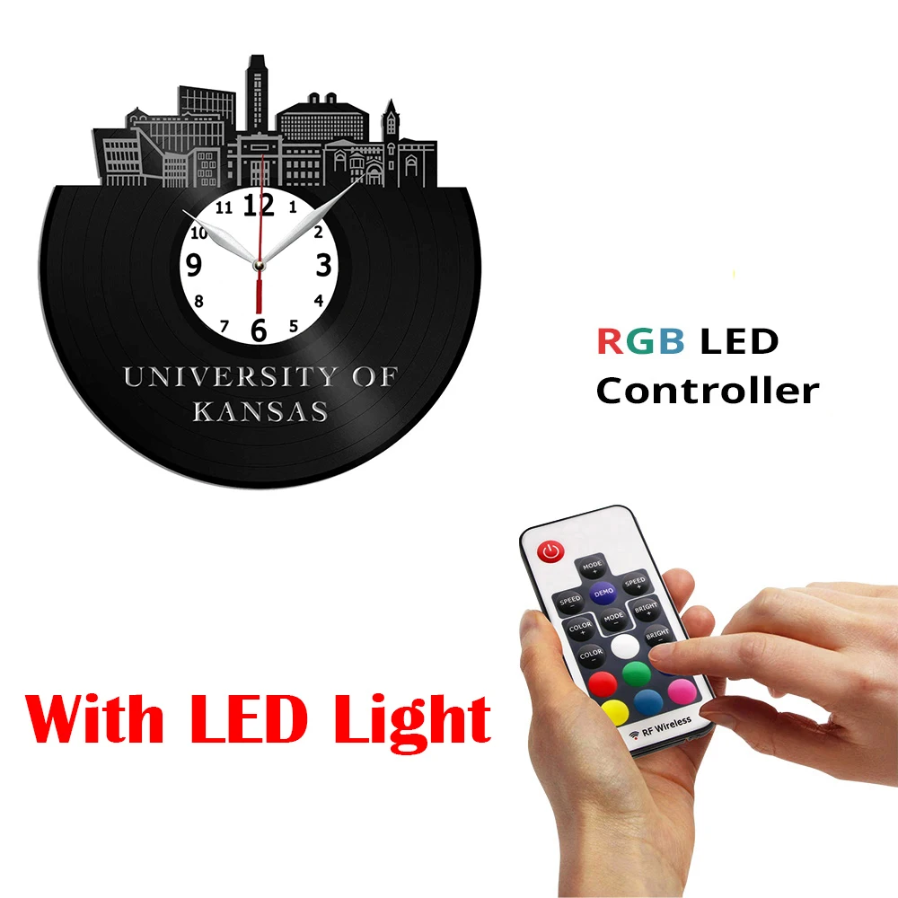 

Виниловые Настенные часы с изображением университета Канзаса, домашний дизайн, украшение для стен, подарок, художественное украшение, пода...