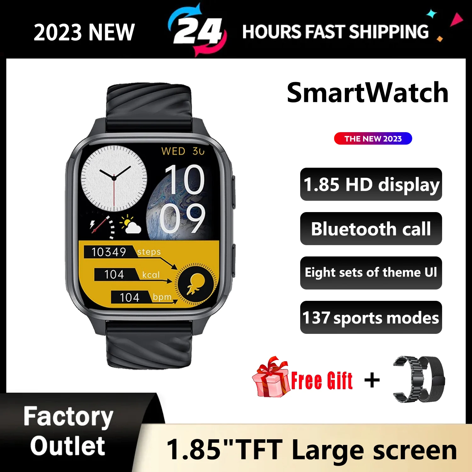 

2023 New 1.85" TFT Blue Tooth Call Sports Fitness Tracker SmartWatch Heart Rate IP68 Waterproof Blood Oxygen Game men Smartwatch